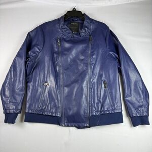 Therapy Womens Royal Blue Faux Leather Moto Biker Bomber Jacket Plus Size 1X